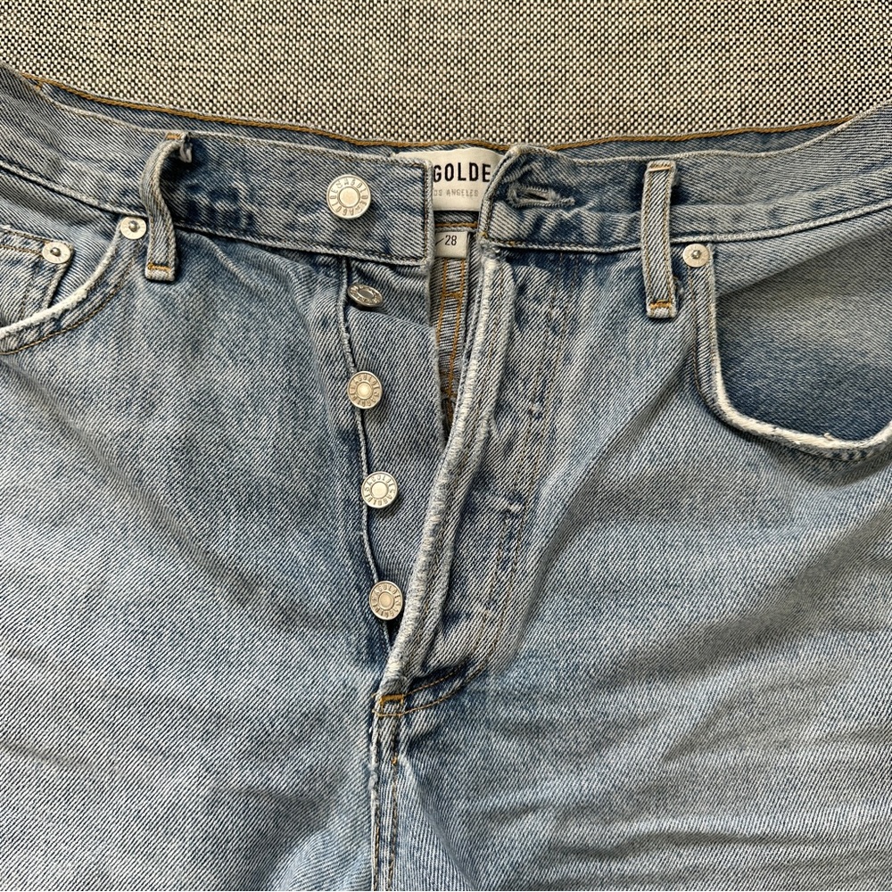 Agolde Light Blue Distressed Denim Jean Shorts - Picture 9 of 10